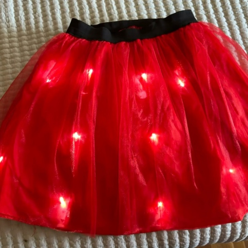 Light Up 💡 Red Skater Skirt with Black Waistband
